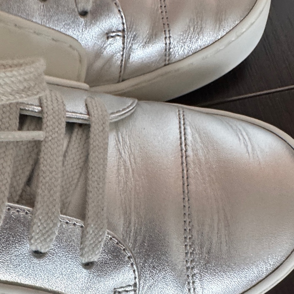 CHANEL White and Silver Logo Sneakers - Picture 9 of 10